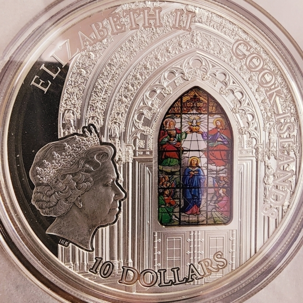 Cook Islands Silver Coin with Stained Glass Design